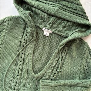 Y2K Cable Knit Hooded Long Sweater Size Medium